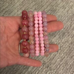 Elegant Pink and Red Beaded Bracelet Set
